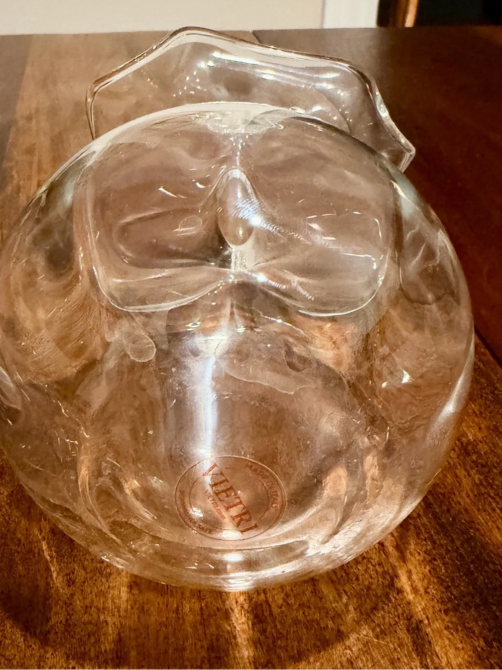 Gorgeous mouthblown Italian VIETRI Hibiscus Glass Clear Bud Vase 5.5”